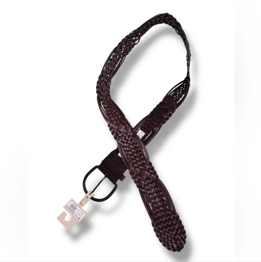 MOSSIMO Dark Brown Braided Leather Belt NWT